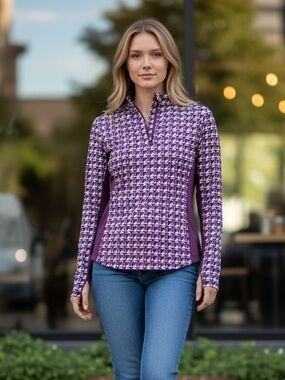 Women’s Purple Geometric Long Sleeve Golf Pullover